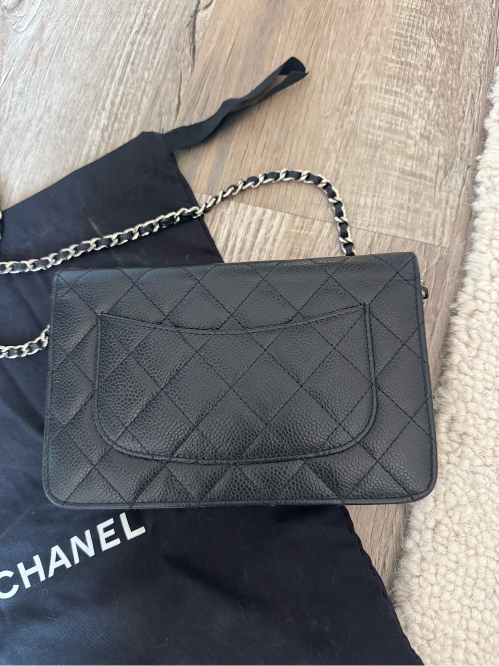 CHANEL Black Quilted Leather Wallet-on-Chain with Silver Hardware - Picture 3 of 4